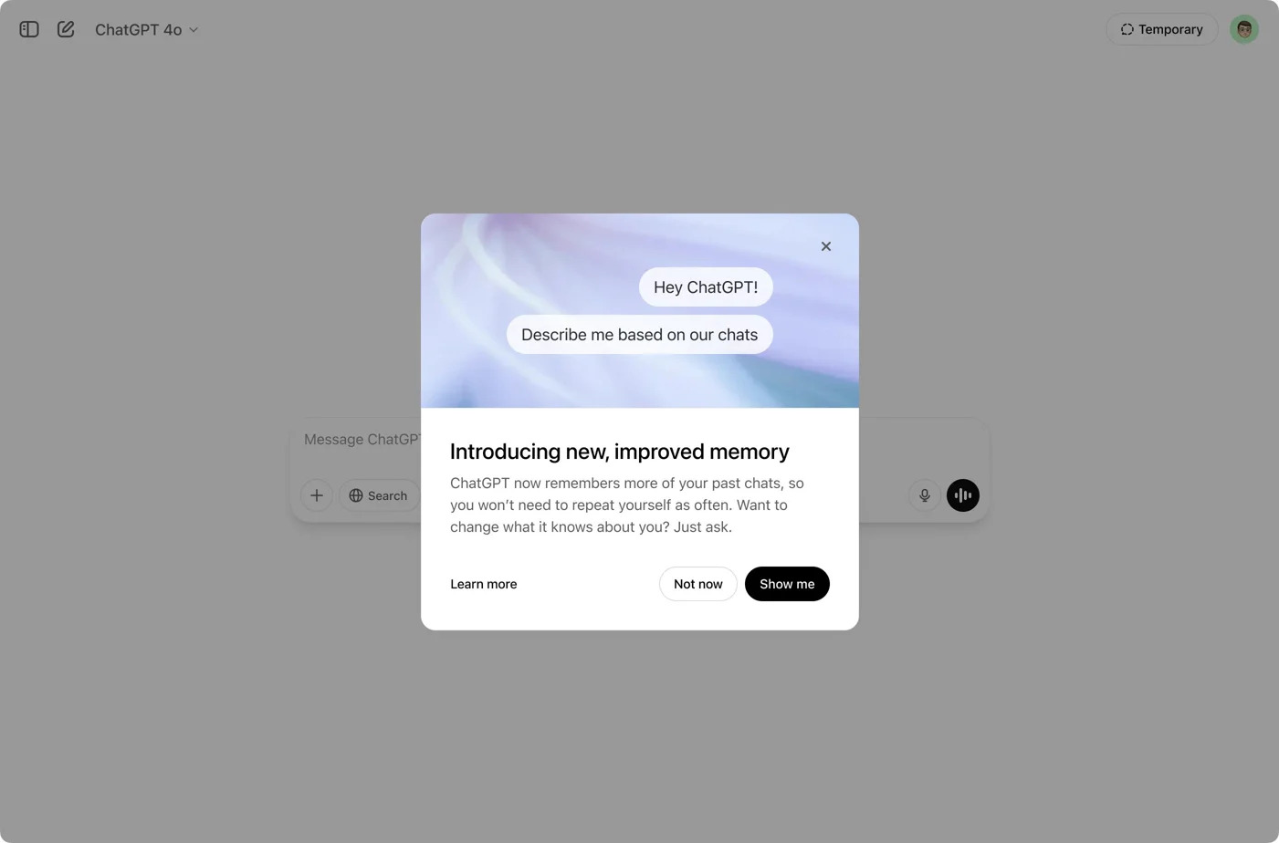 chatgpt memory update