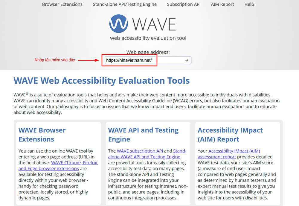 hướng dẫn sử dụng WAVE từ trang wave.webaim.org