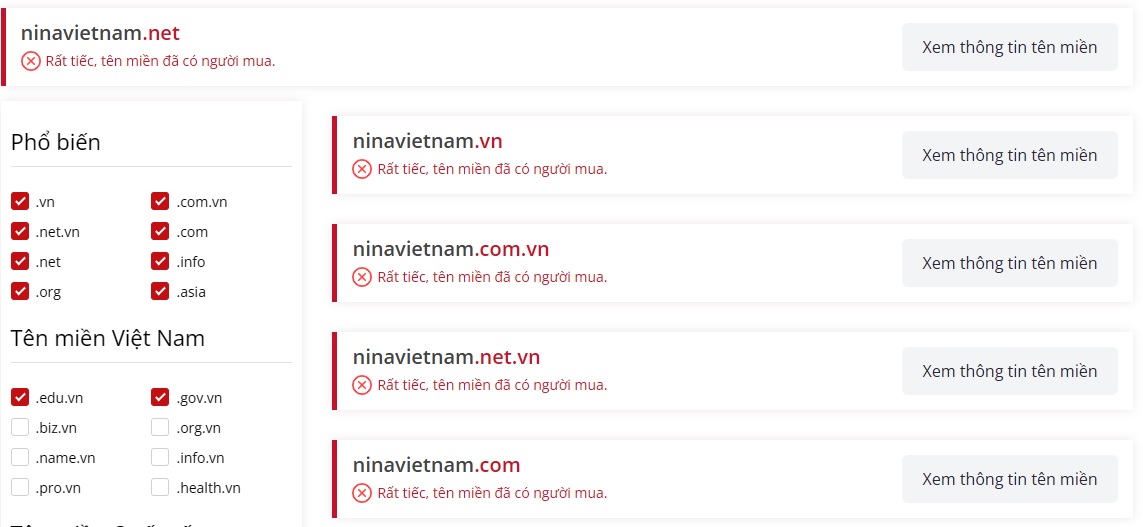 Kiểm tra chi tiết tên miền - Công ty Nina
